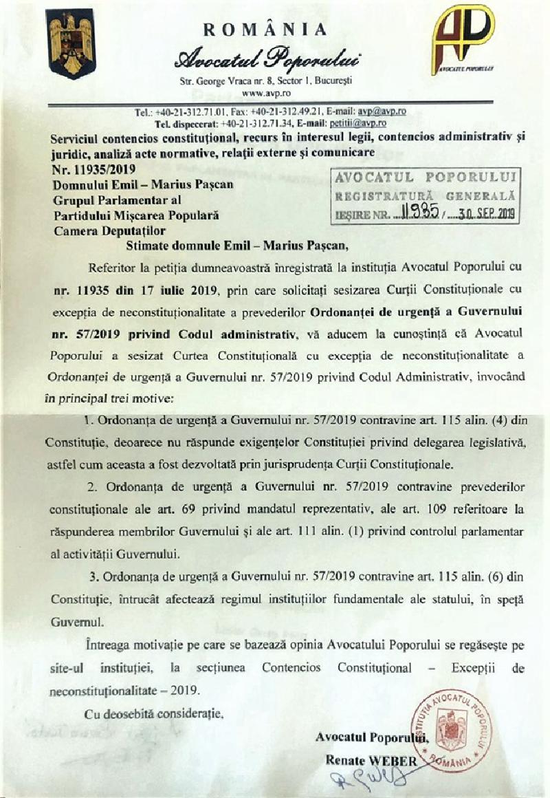 Featured image of post Avocatul Poporului confirmă sesizarea mea: OUG privind Codul administrativ este neconstituțională!