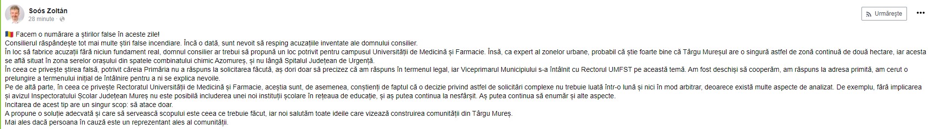 Featured image of post Reacție de toată jena a primarului municipiului Târgu-Mureș